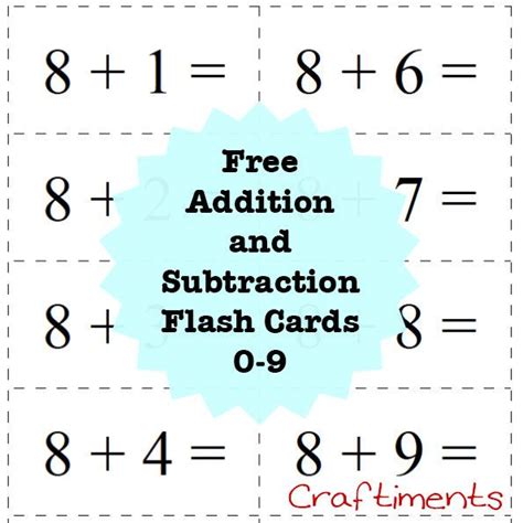 Craftiments Free Printable Addition and Subtraction Flash Cards