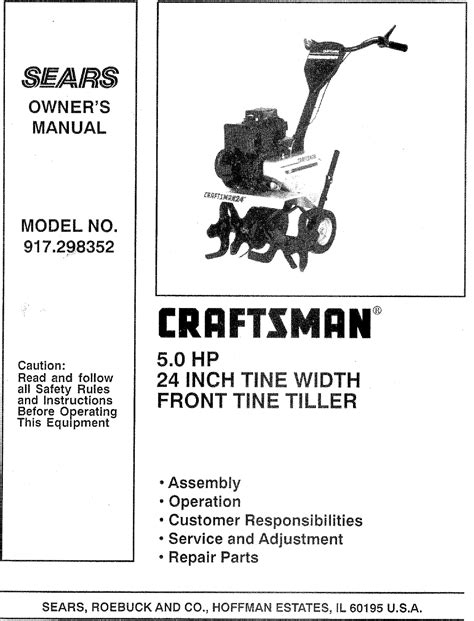 Craftsman 208cc front tine tiller owners manual. - Anleitung für landleute zu einer vernünftigen gesundheitspflege.
