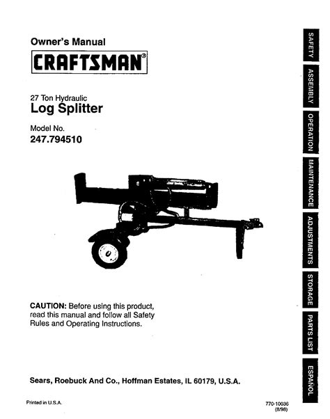 Craftsman 27 ton log splitter owners manual. - 2006 suzuki burgman 650 parts manual.