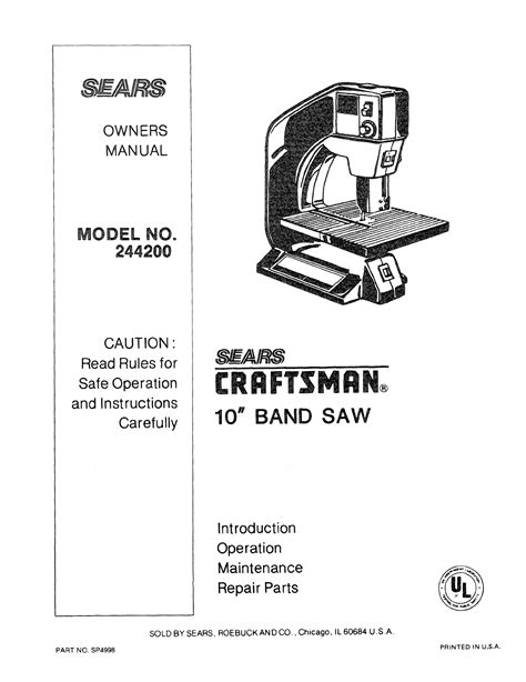 Craftsman 9 inch band saw user manual. - Manuale di istruzioni della macchina per cucire elna 5000.