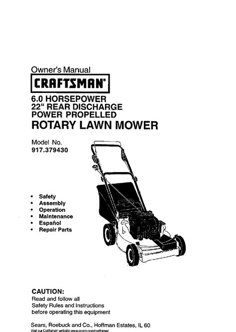 Craftsman 917 mower manual. Lawn Mower CRAFTSMAN 917.377783 Owner's Manual. 6.75 horsepower power-propelled 21" multi-cut rotary lawn mower (48 pages) Lawn Mower Craftsman 917.3773 Owner's Manual. Craftsman lawn mower user manual (30 pages) Lawn Mower Craftsman 917.377422 Owner's Manual. 6.5 horsepower 22" side discharge power … 