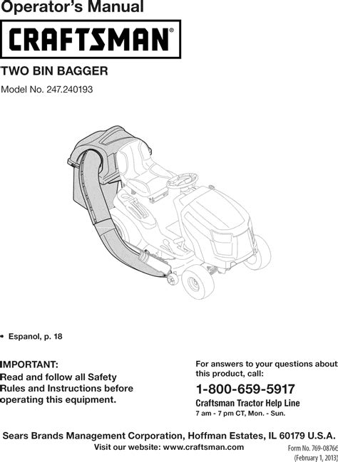 Craftsman bagger instructions. User Manual: Craftsman 247240193 247240193 CRAFTSMAN TWO BIN BAGGER - Manuals and Guides View the owners manual for your CRAFTSMAN TWO BIN BAGGER #247240193. Home:Lawn & Garden Parts: ... Read, understand, and follow all instructions in the manual(s) before attempting to assemble and. operate. 