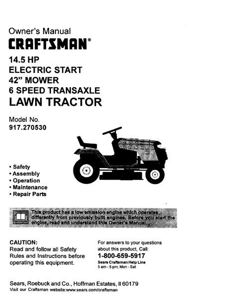 Sat. 7:00 am–9:00 pm. Central. Sun. 8:00 am–8:00 pm. Central. Download the manual for model Craftsman 917276905 front-engine lawn tractor. Sears Parts Direct has parts, manuals & part diagrams for all types of repair projects to help you fix your front-engine lawn tractor! . 