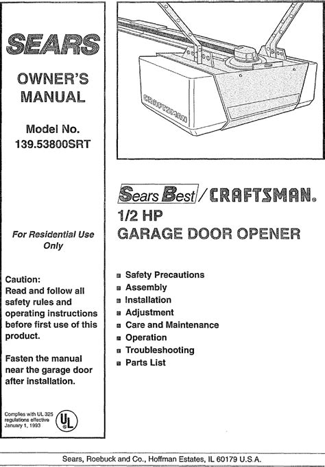 Craftsman garage door opener manual 1 2 hp. - Ford connect tourneo electric electrical wiring diagram workbook manual.