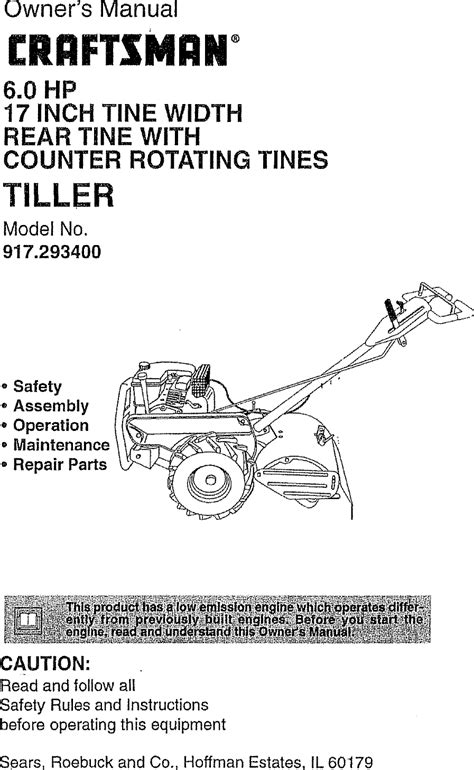 FRONT TINE TILLER 900 Series 24 Inch Tine Width. 917.299010 tiller pdf manual download. Sign In Upload. Download Table of Contents Contents. Add to my manuals. Delete from my manuals. Share. ... Tiller Craftsman 29906 - 14 in. Rear Tine Tiller Owner's Manual. Rear tine tiller with counter rotating tines 900 series 14 inch tine …. 