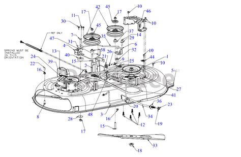Common deck parts that may need replacing include blades, belts, pulleys, spindles, and idler arms. Refer to the parts diagram: Consult the Craftsman YS4500 deck parts diagram to identify the specific part numbers and names of the faulty components. This diagram can be found in your owner’s manual or online.. 