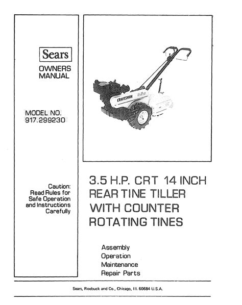 1-888-331-4569 Craftsman Customer Hot Line This product has a low emission engine which operates differently from previously built engines. Before you start the engine, read and understand this Craftsman Operator's Manual and the Engine Operator's Manual. Sears Brands Management Corporation, Hoffman Estates, IL 60179 U.S.A. CAUTION. 