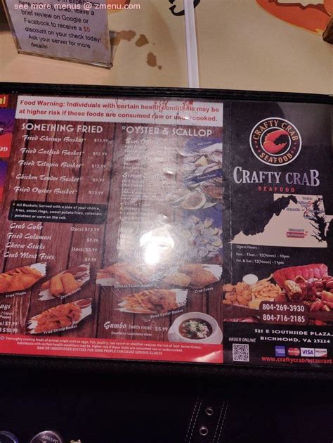 Crafty crab - richmond southside plaza menu. Main content starts here, tab to start navigating Richmond, VA (Nine Miles Rd) 4995 Nine Miles Rd, Richmond, VA 23223 (804) 447-7683. Sunday-Thursday: 12:00PM-10:00PM 