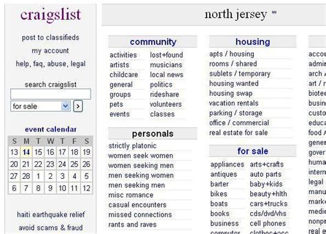 craigslist Missed Connections in North Jersey. see also. ... Bergen Rt 46 lounge. $0. Little falls Westwood. $0. Westwood ... Van Roja - Smart Car NYC - NJ tunnel. $0. NYC My Cuban TOP friend. $0. West New York Walking. $0. Sussex nj .... 