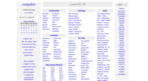 Craigslist evv. craigslist provides local classifieds and forums for jobs, housing, for sale, services, local community, and events apts / housing housing swap housing wanted office / commercial parking / storage real estate for sale rooms / shared rooms wanted sublets / temporary 