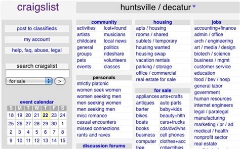 Craigslist huntsville decatur alabama. craigslist Gigs in Huntsville / Decatur. see also. I need two movers asap. $0. Scottsboro COVID-19 Prevention Studies - Payment up to $700, varies by study. $0. Retail ... Huntsville, Alabama Area $ Paid Study For Those Who Feel Depressed. $0. Hunstville ... 