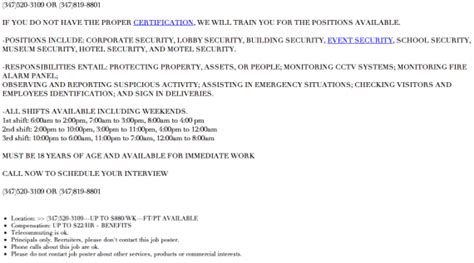 craigslist Security "cash" Jobs in New York City. see also. Bouncers needed $20 hour immediate start. $0. Brooklyn /Queens Residential Building Security/Doorman (Uptown) $0. Inwood / Wash Hts Security Guards Wanted. $0. Queens ...