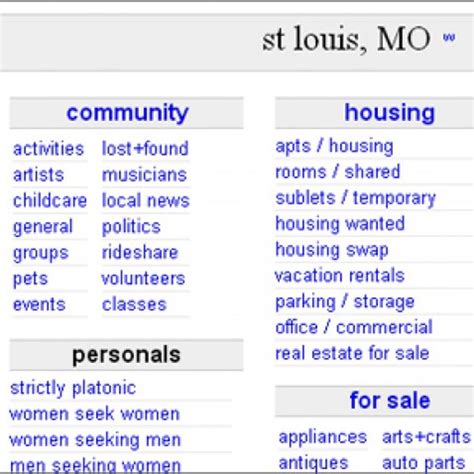 Find everything you need to sell or rent in St Louis, a city in the US. Browse ads for jobs, apartments, for sale, services, community, and events.. 