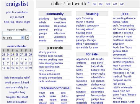 craigslist provides local classifieds and forums for jobs, housing, for sale, services, local community, and events. . Craigslistdfw