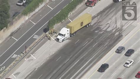 Crash, fuel spill close WB 60 Freeway in East L.A.