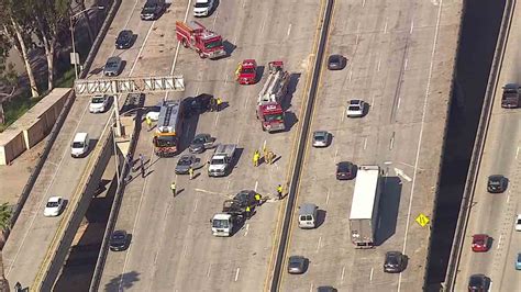Crash involving semi closes lanes of 134 Freeway