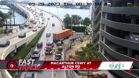 Crash involving tractor-trailer causes lane closures on MacArthur Causeway in Miami Beach