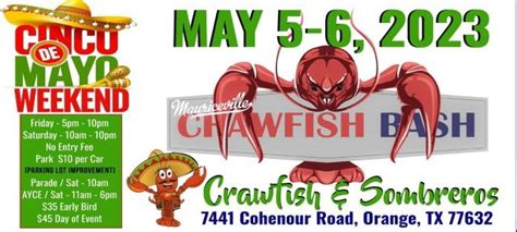 Updated April 13, 2023 · 1 min read. Apr. 13—MIDLAND — Music, fish and eating will be on the menu at this weekend's fourth annual Crawfish Boil and Bash. The event will begin at 1 p.m. and continue throughout the evening April 15 at The Destination, located on 1705 W. Industrial Ave. in Midland. In addition to pinch-peel and eating .... 