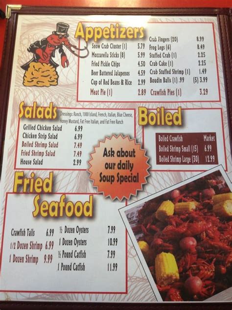 Crawfish hole menu. 12/30/2015. A diner from TX tried it, liked it, and rated it . They liked the food, didn't like the service, and didn't like the ambiance. Read reviews from Crawfish Hole at 119 Hwy 1 in Natchitoches 71449 from trusted Natchitoches restaurant reviewers. Includes the menu, user reviews, photos, and highest-rated dishes from Crawfish Hole. 