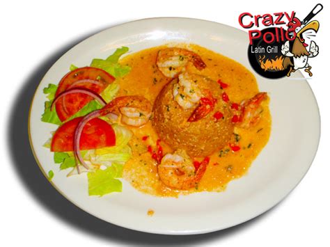 Crazy pollo latin grill. History. Family owned business. Specialties. Mofongo con Camarones, Rice and Beans, Carne Frita, Bistec Encebollado, Fresh Tostones and More.... 