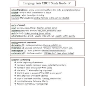 Crct Study Guide 5th Grade Math