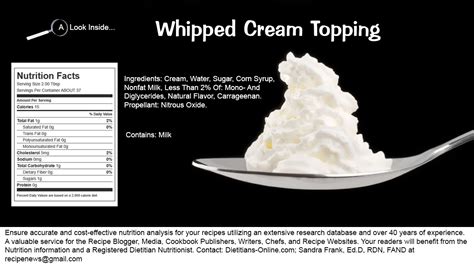 Cream, whipped nutrition facts and analysis.