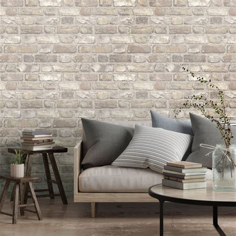 Cream Battersea Brick Wall Effect wallpaper in neutral - Pinterest