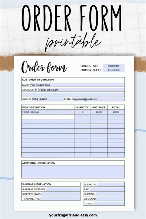 Create Order Form Free Form Template
