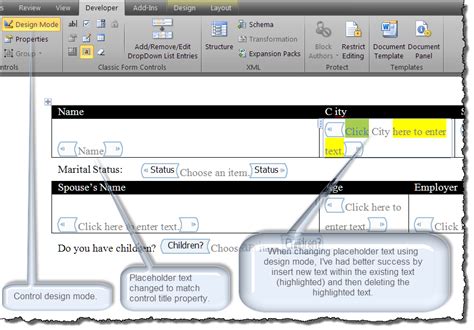 Create a Form Using Word Content Controls