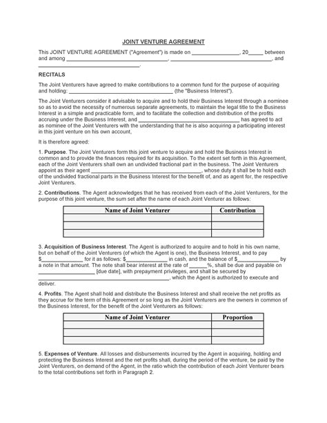 Create a Joint Venture Agreement PDF & Word Templates