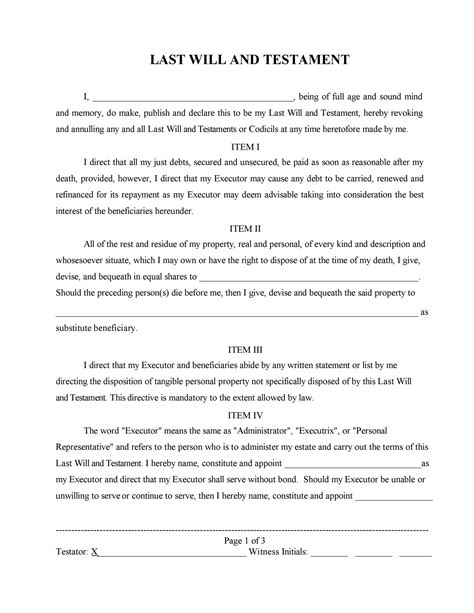 Create a Last Will and Testament Legal Templates