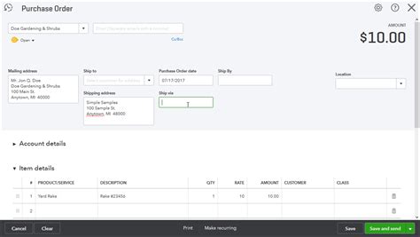 Create a Purchase Order in QuickBooks Online Instructions