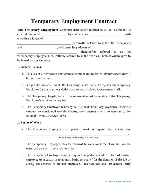 Create a Temporary Employment Agreement PDF & Word