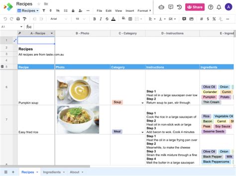 Create a recipe builder spreadsheet template with excel by