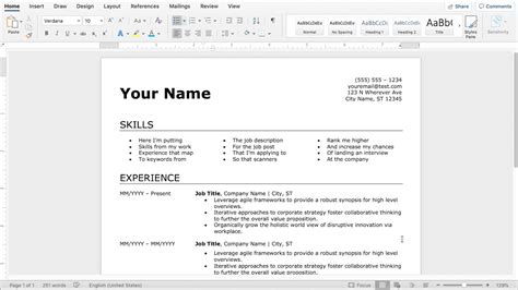 Create a resume in word