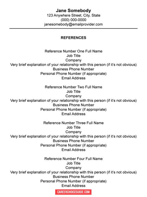 Create a resume reference page