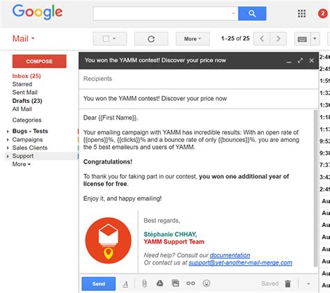 Create a simple draft email template in Gmail for your mail merge