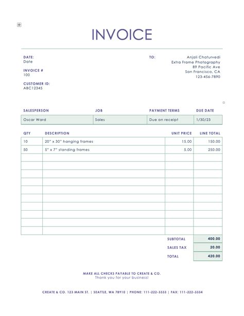 Create a simple invoice in word naatk