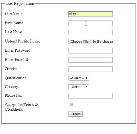 Create a user registration form in MVC ASPMANTRA