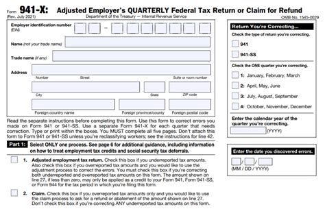Create and Download Form 941 X Fillable and Printable 2022 941X