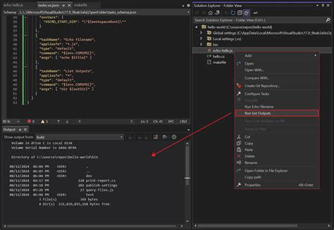 Create build and debug tasks with JSON files Visual Studio (Windows
