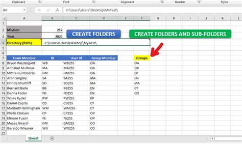Create folder structure from an Excel list of names, with permissions