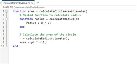 Create function matlab.  Also, save the function Nested functions can use variabl...