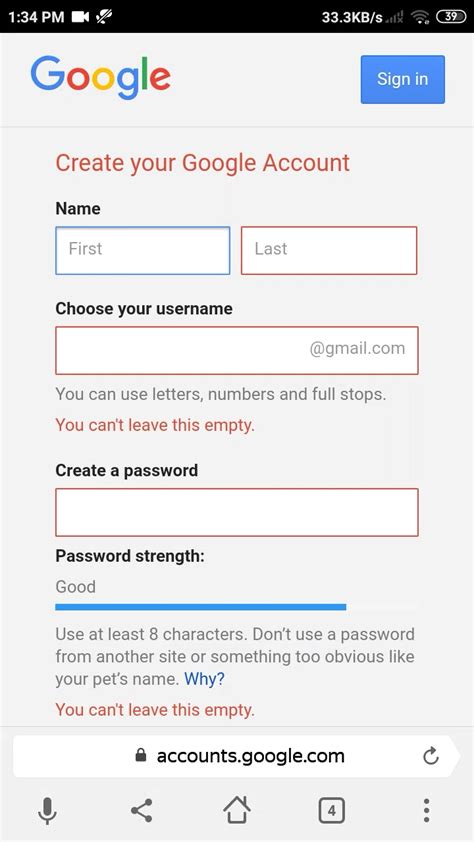 Create gmail account