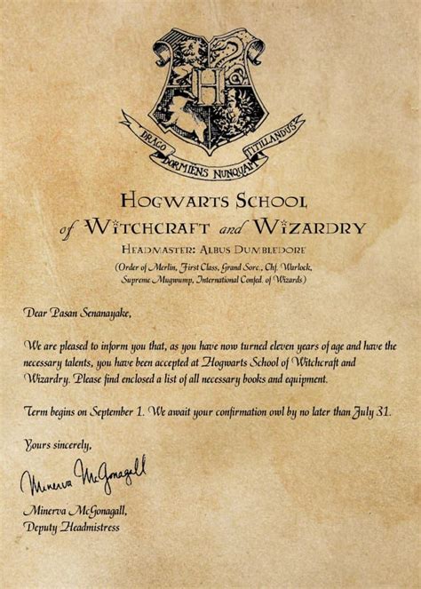 Create personalized hogwarts acceptance letter by Pasansenanayake