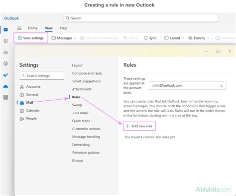 Create rule in outlook