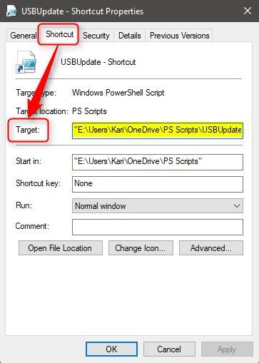 Create shortcut to powershell script.  As my Users folder is relocated to drive E: a...