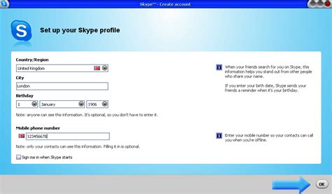 Create skype account. .  ...