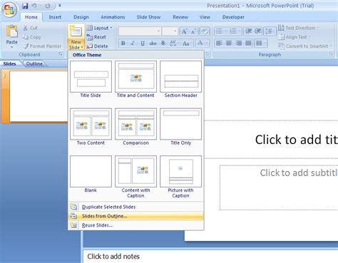 Create slides from a Word outline and insert them into an existing