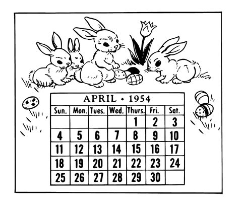 Create with TLC Printable 1954 April Calendar...
